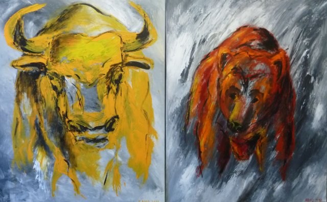 Stürmische Börse  2 teilig,  je 100 x 80 cm
